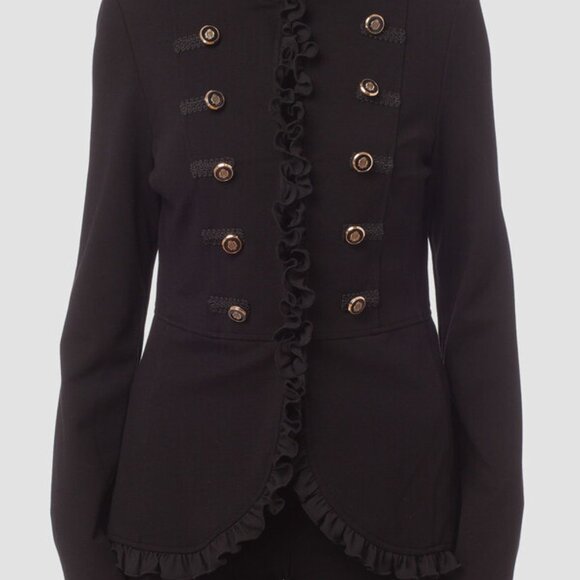 Joseph Ribkoff Black Ruffle Trim Jacket Designer Double-Breasted Blazer Size 8 - Picture 7 of 9